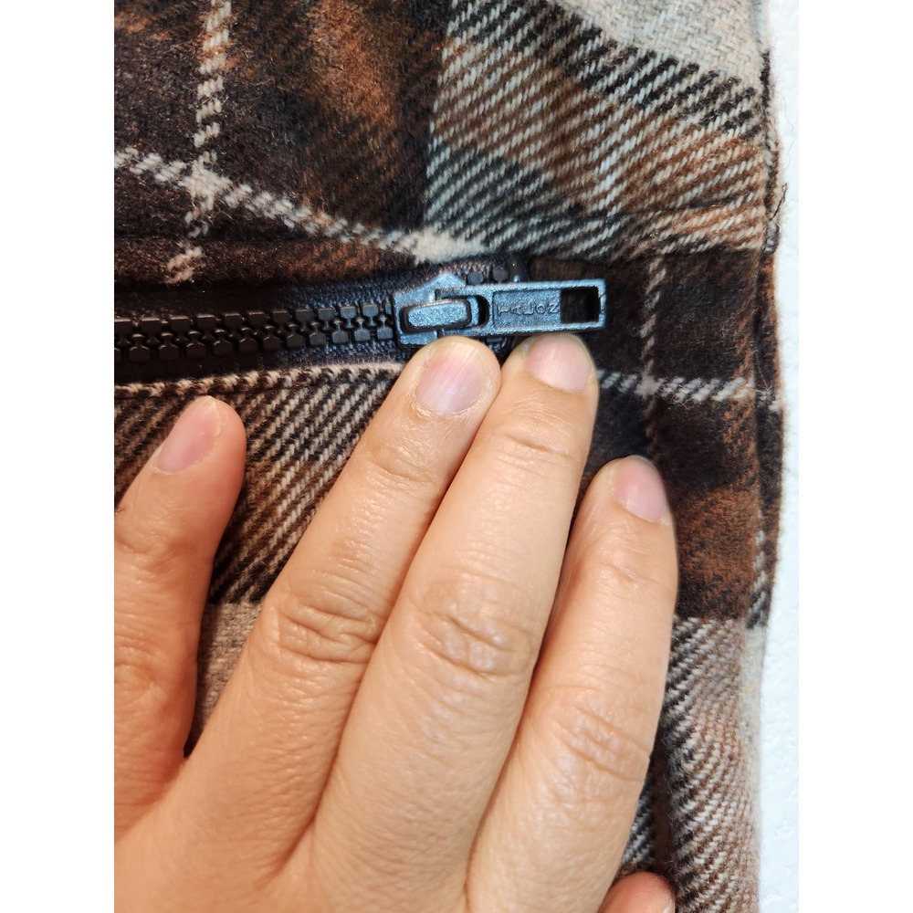 Vintage Esprit Plaid Midi Skirt 6 Brown Wool Blend USA Academia Cottagecore - Picture 5 of 5